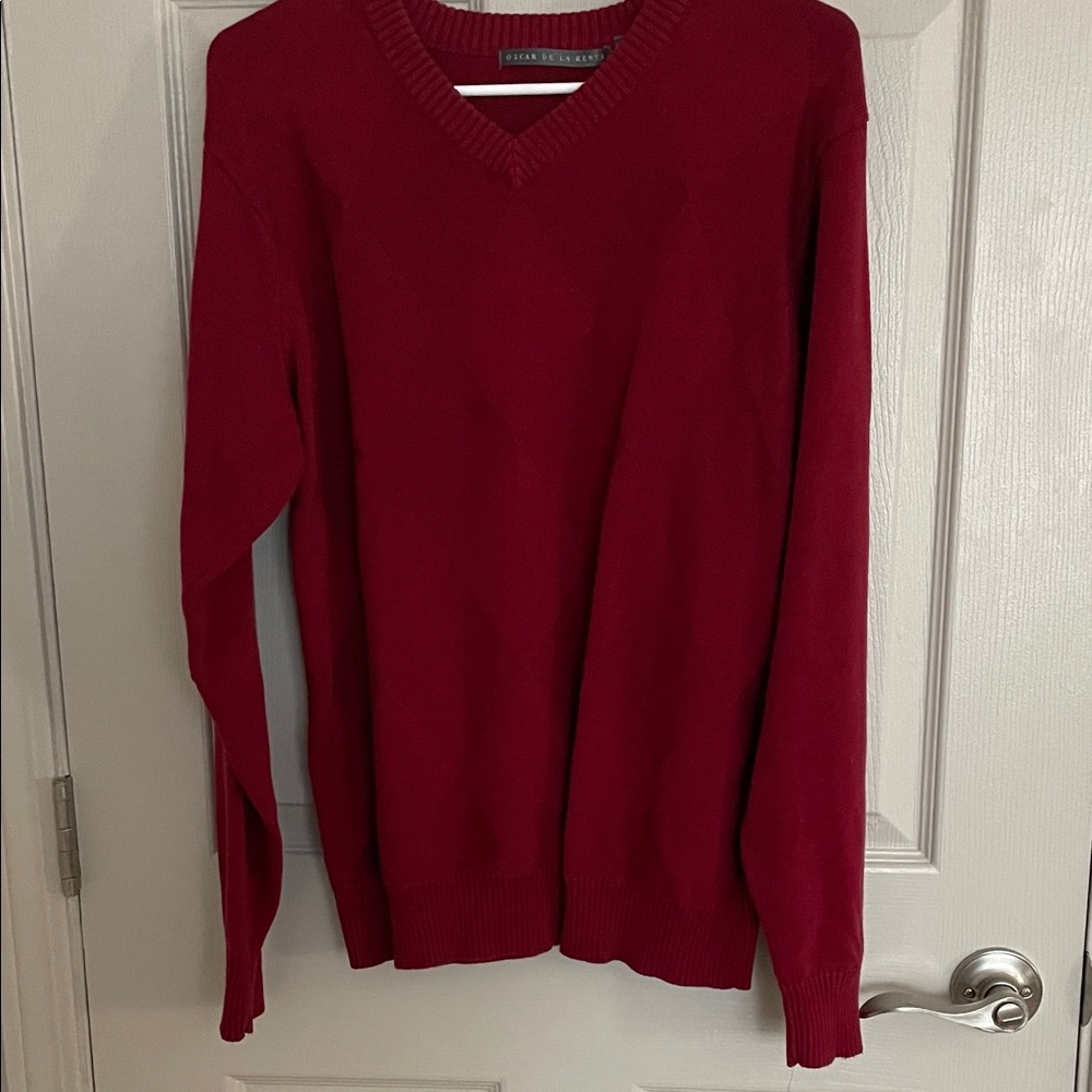 Oscar de la Renta Deep Red V-Neck Sweater